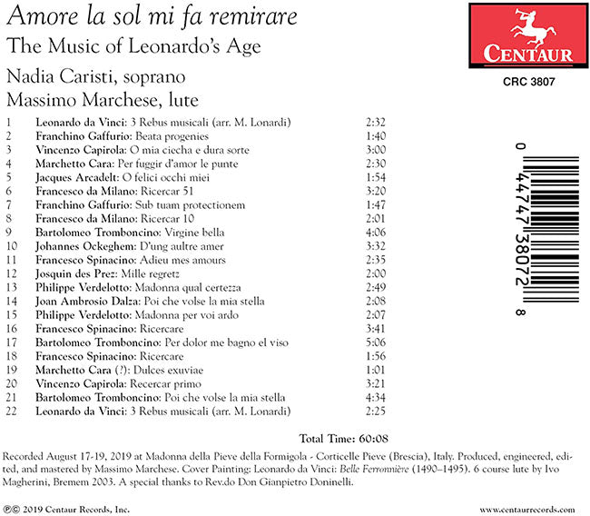 【CD】ナディア・カリスティ(S)&マッシモ・マルケーゼ(Lt)〈愛だけがそれを思い起こさせ〜レオナルドの時代の音楽〉