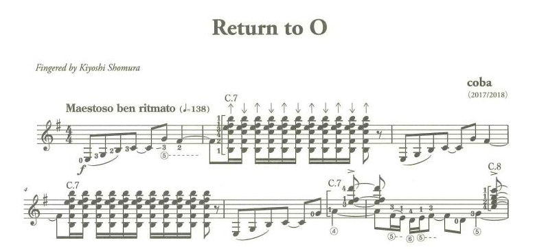 【楽譜】coba:Return to O (リターン・トゥ・オー)