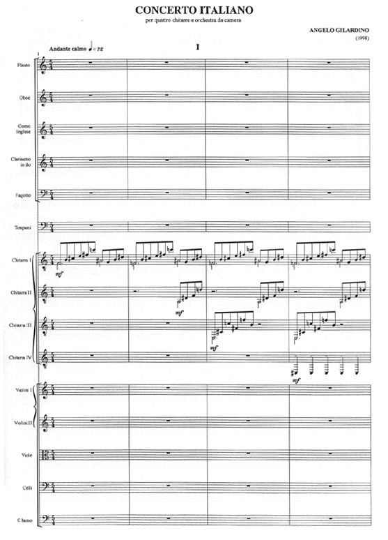 【楽譜】ジラルディーノ:イタリア協奏曲(4G&Orch)スコア。全3楽章