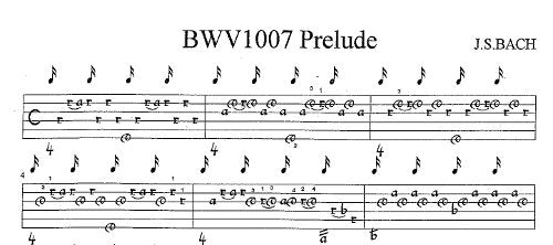 【楽譜】バッハ:無伴奏チェロ組曲第1番BWV1007(バロック・リュート用編曲、タブラチュアのみ)/水戸茂雄・編