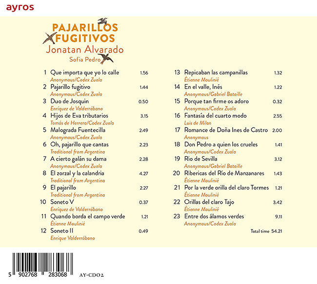 【CD】アルバラード(19cG、ほか)&ペドロ(S)〈逃げた鳥〜祖国から離れたスペインの歌〉