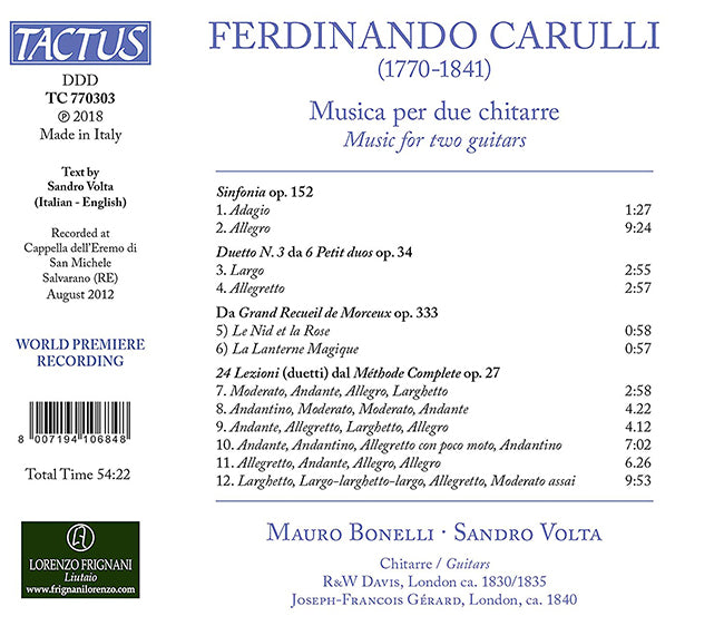 【CD】ボネッリ&ヴォルタ〈カルッリ:2本のギターのための作品集〉