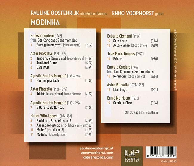 【CD】オーステンレイク(Ob、ほか)&フォールホルスト(G)〈モディーニャ〜オーボエとギターのためのアレンジ集〉