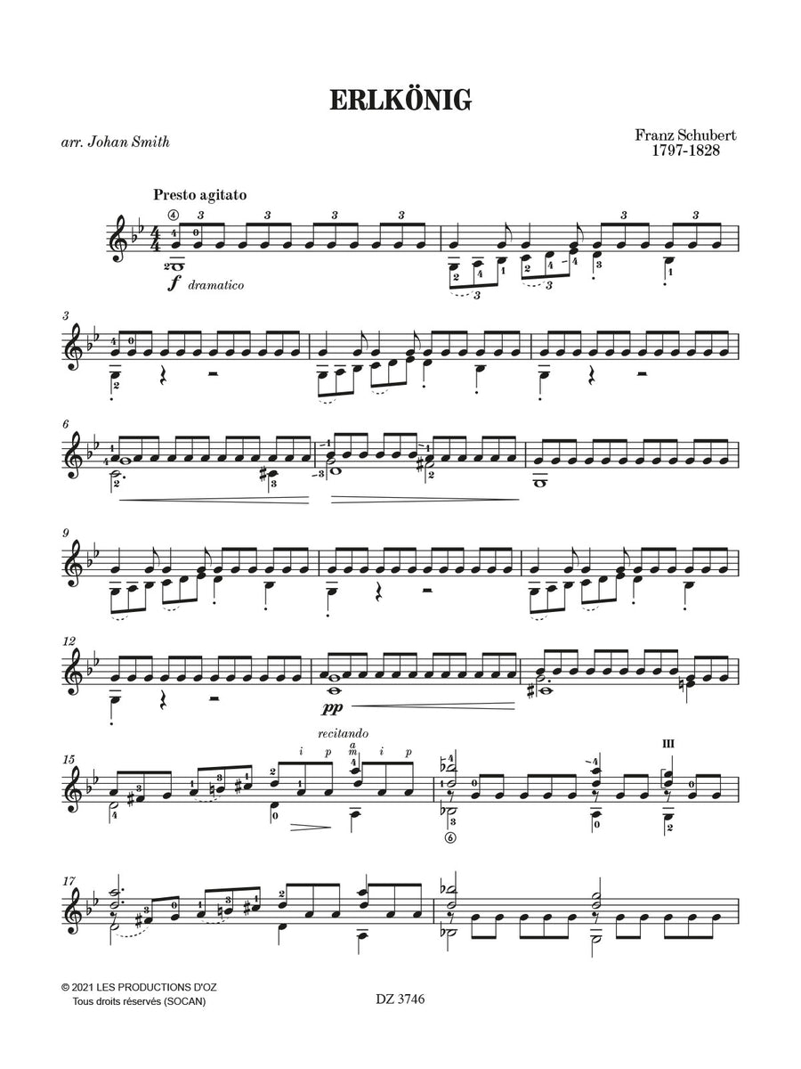 現代ギター | 【楽譜】シューベルト：魔王［ヨハン・スミス編］