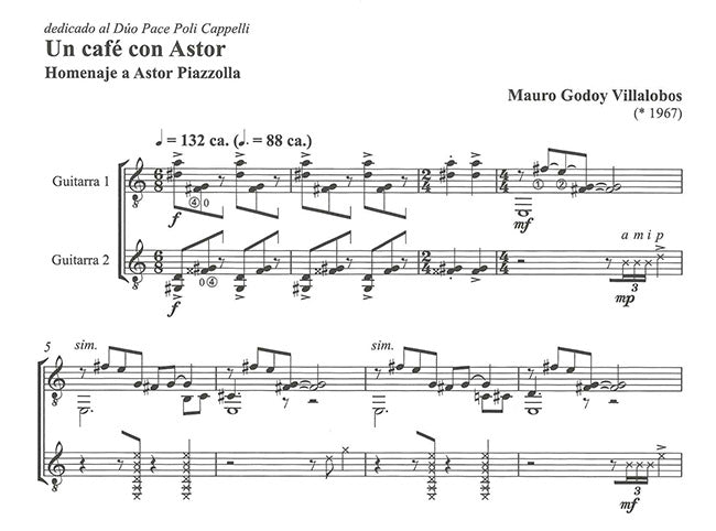 【楽譜】マウロ・ゴドイ・ヴィラ=ロボス:アストルとコーヒー〜ピアソラ讃歌〜(2G)