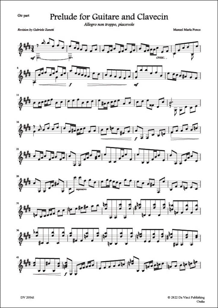 現代ギター | 【楽譜】ポンセ：プレリュード［ガブリエレ・ザネッティ