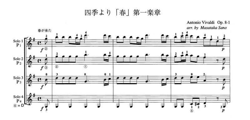 【楽譜】四季より「春」第一楽章／A.ヴィヴァルディ・作、佐野正隆・編（4G）