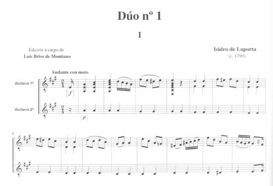 【楽譜】ラポルタ：6つの二重奏曲（2G）［ブリソ・デ・モンティアーノ校訂］珍しいスペインの古典派ギタリストの佳曲