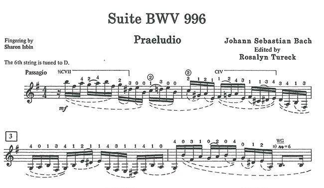 【楽譜】バッハ：リュート組曲第1番BWV996［テューレック編イズビン運指］