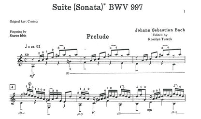 【楽譜】バッハ：リュート組曲第2番BWV997［テューレック編曲イズビン運指］