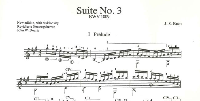 【楽譜】バッハ：無伴奏チェロ組曲No.3BWV1009［デュアート編曲］