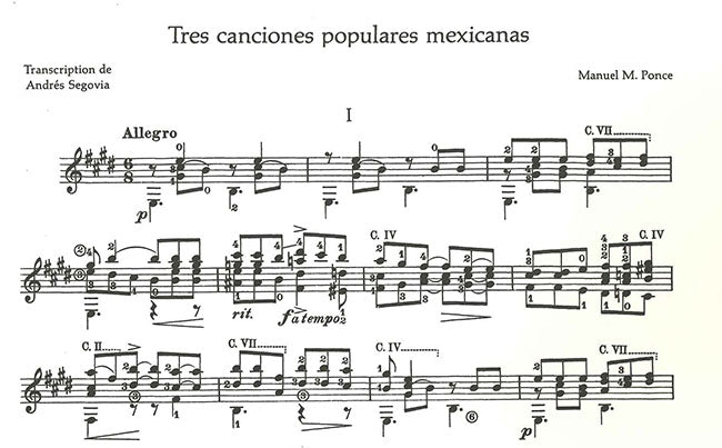 【楽譜】ポンセ：3つのメキシコ民謡［セゴビア運指］
