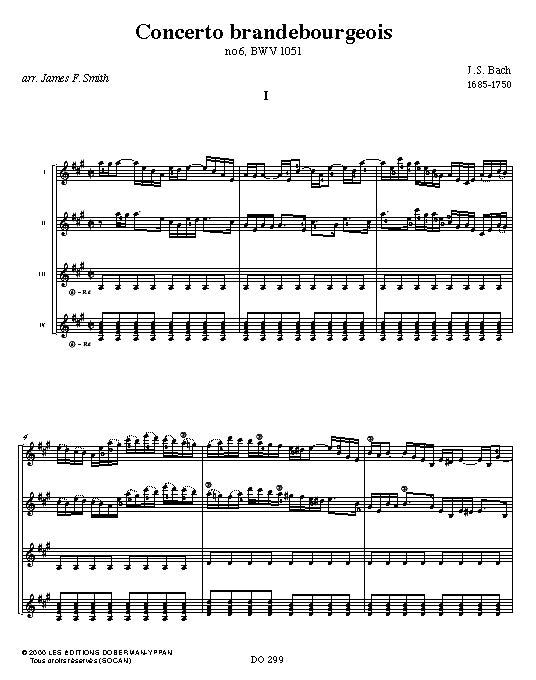 【楽譜】バッハ：ブランデンブルク協奏曲第6番BWV1051（4G）［スミス編曲］