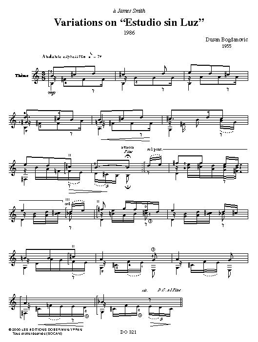 【楽譜】ボグダノヴィチ：「光のない練習曲」による変奏曲（セゴビアの名曲をテーマにした5つの変奏曲）