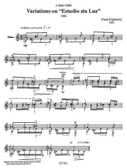 【楽譜】ボグダノヴィチ：「光のない練習曲」による変奏曲（セゴビアの名曲をテーマにした5つの変奏曲）