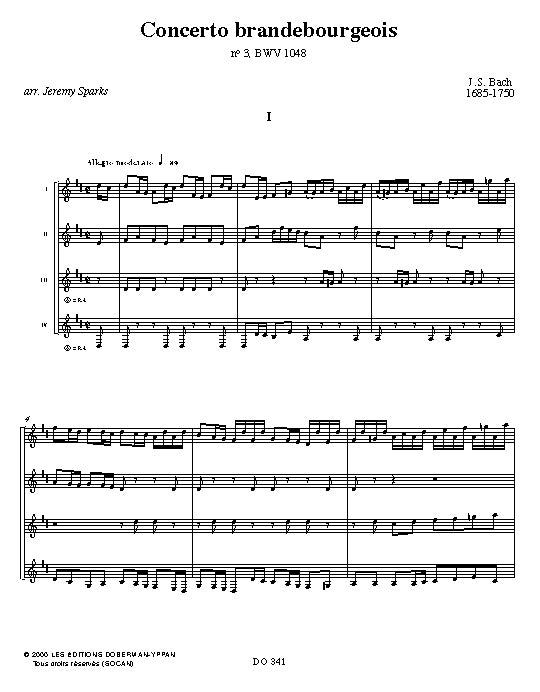 楽譜】バッハ：ブランデンブルク協奏曲第3番BWV1048（4G）［スパークス