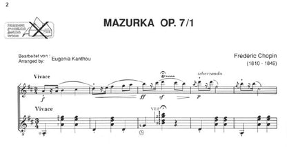 【楽譜】ショパン：マズルカOp.7-1，ワルツOp.34-2（G&Fl）［カントウ編曲］