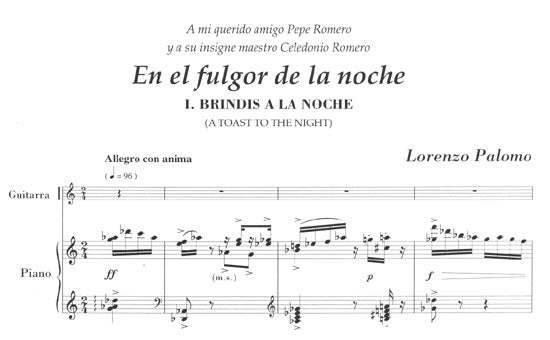 【楽譜】パロモ：幻想曲「夜のきらめきの中で」（G&Pf）［ペペ・ロメロ運指］ピアノ・リダクション。全2楽章
