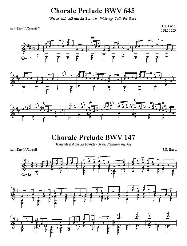 楽譜】バッハ：2つのコラール前奏曲［ラッセル編］ – 現代ギター