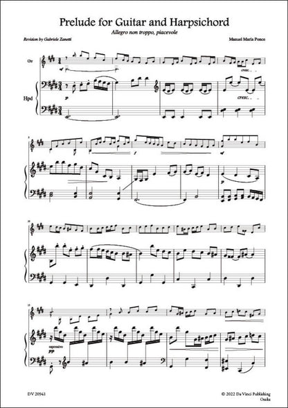 【楽譜】ポンセ：プレリュード［ガブリエレ・ザネッティ校訂］（ギターとハープシコード）
