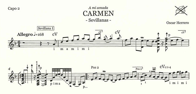 【楽譜】オスカル・エレーロ：カルメン（セビジャーナス）[タブ譜付き]