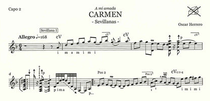 【楽譜】オスカル・エレーロ：カルメン（セビジャーナス）[タブ譜付き]