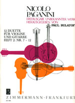 【楽譜】パガニーニ：12の二重奏曲Vol.2／第7番〜12番（Vn&G）［ブラトフ校訂］