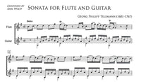 【楽譜】テレマン：フルートとギターのためのソナタ・ト長調（G&Fl）[ウォルフ編]